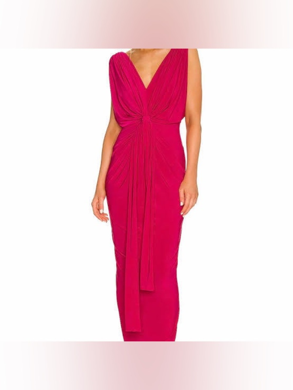 Misa Los Angeles One-Shoulder Fuchsia Draped Knot Midi Dress